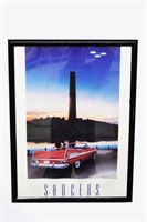 Framed Print Titled Saucers with 1959 Plymouth