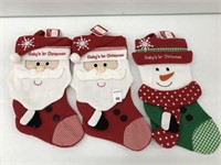 3PCS HOLIDAY TIME BABY 1ST CHRISTMAS STOCKINGS