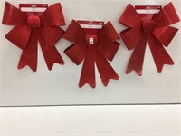 3 PIECES HOLIDAY TIME BOW RED/GLITTERS