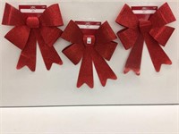 3 PIECES HOLIDAY TIME BOW RED/GLITTERS