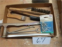 Hack saw, wire brushes, funnel, misc.
