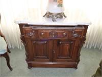Marble top walnut ormate cabinet, with keys