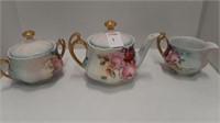 HANDPAINTED TEAPOT WITH CREAM AND SUGAR