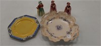 HANDPAINTED BOWL WITH (3) FIGURINES AND PLATE