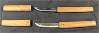 Two Vintage Bamboo Sheath Paring Knife Set