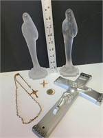 2 Imperial Madonna Statues, Rosary, Pendant, Cross