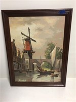 Beautiful Windmill and Fishing Boat print in frame
