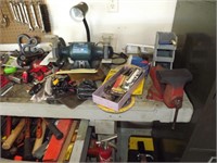 Gray work bench, 5 in vise & more.