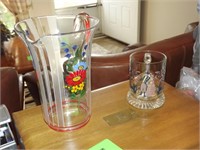 German Glass Pitcher with Floral Appliques and Ger