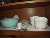 Upper left Cabinet contents including Pyrex Mixing