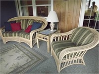 CaneLoveseat, chair & matching table