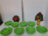 8 Holland Mold Bowls & 2 Hand Painted Chalkware