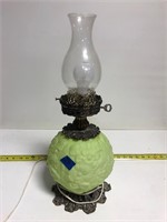Vtg Floral Green Glass Lamp 21” tall