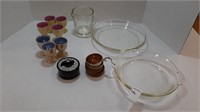 ASSORTMENT OF EGG CUPS, MEASURING CUPS, PIE PLATE