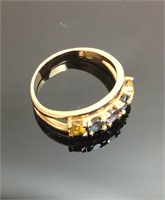14KT GOLD RING, YELLOW & BLUE STONE