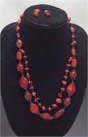 VINTAGE YOU & CO CINNABAR NECKLACE & EARRINGS