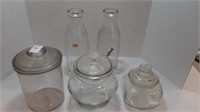 LOT - MILK BOTTLES AND CANDY JARS