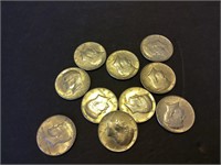 10 1964 silver Kennedy half Dollars