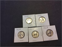 5 silver quarters from the 1960's