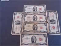 2 dollar bills 1953 six  for 1 money