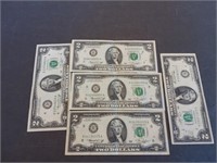 2 dollar bills 5 1976 5 for 1 money