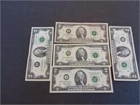 2 dollar bills 5 2003 5 for 1 money
