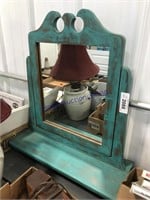 Wood-framed mirror w/ stand, 20W x 23T