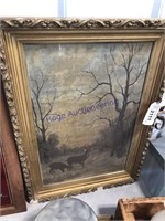 Canvas deer picture, chipped frame, 15x21