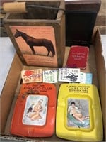 Advertising ash trays, matchbooks, Dan Patch box,