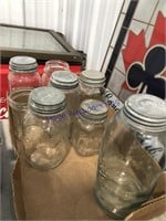 Assorted sized canning jars, some w/ zinc lids