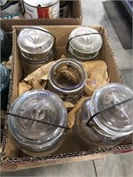Clear pint/quart canning jars, glass lids, bales