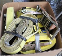 Box lot with (5) two inch ratchet straps, etc.