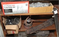 Shelf lot to include new Pittsburgh 3 jaw puller