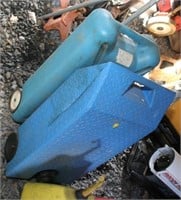 (2) blue polymer portable potable water tanks;
