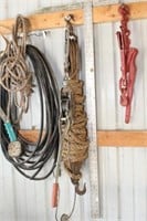 Lot to include cable come along, rope block &