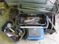 Garage items including saw horse, log chain,