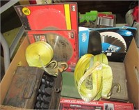 Various saw blades with tie downs, bits, inline