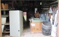 Contents of shed including duct work, buckets,