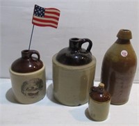 (4) Decorative crock jugs. Tallest Measures: 9
