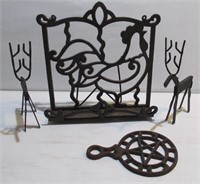 (3) Cast metal items including deer, trivet, and