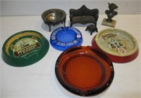 Vintage ash trays with cast iron miniature bench,