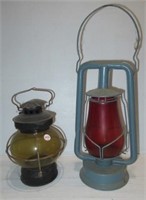 (2) Vintage lamps including 1 red globe. Note: