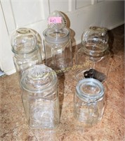 5 glass jars including apothecary. Height of talle