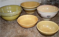 5 yellow ware mixing bowls. Dimensions of largest: