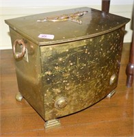 Brass coal bin. Dimensions: 13" high x 15" x 11"