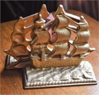 Pair cast metal "Constitution" ship bookends. +