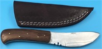 Patch knife with wood scales and leather sheath 8"
