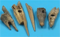 Lot of 5 ivory and bone artifacts, longest is 4"