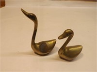 Two Small Brass Swans