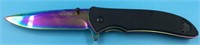 Spring assisted folding pocked knife with rainbow